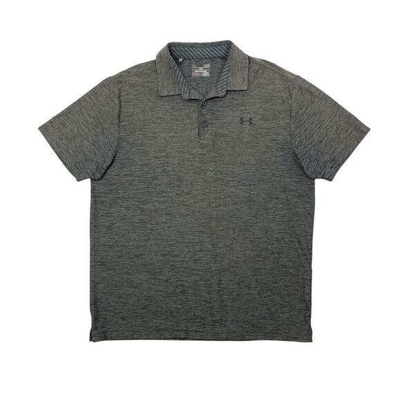 Under Armour Polo Shirt Mens L Large Graphite Space Dye Loose Fit Heatgear Golf - Picture 1 of 9
